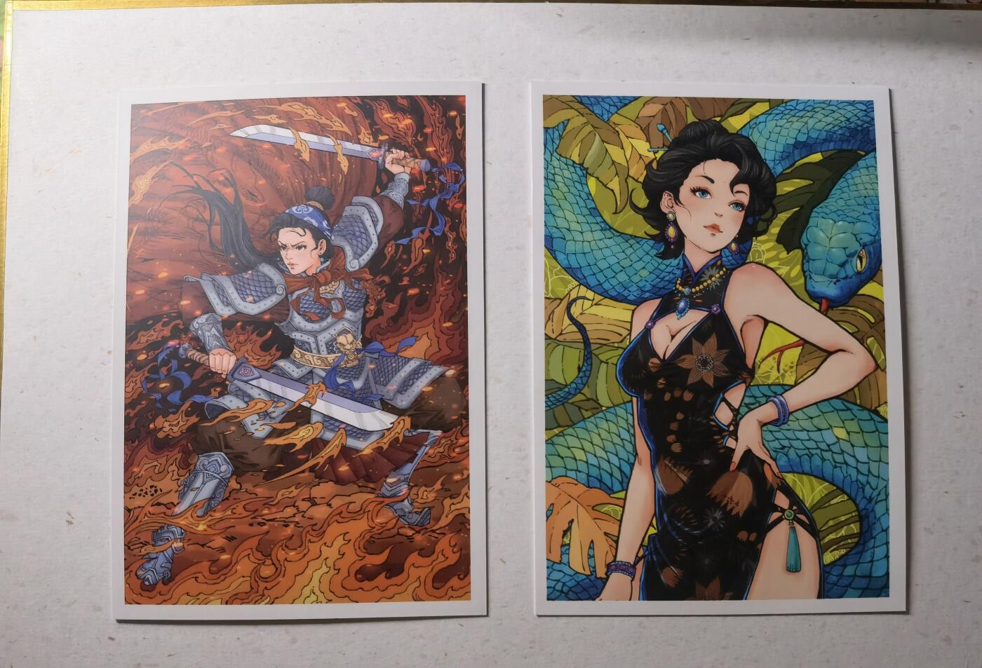 蜂潮卡牌  拍卖002期  （4月20日  21点  截拍） 小花瓣艺术文创  明信片  扈三娘/蛇女/女娲补天/小乔/哪吒闹海