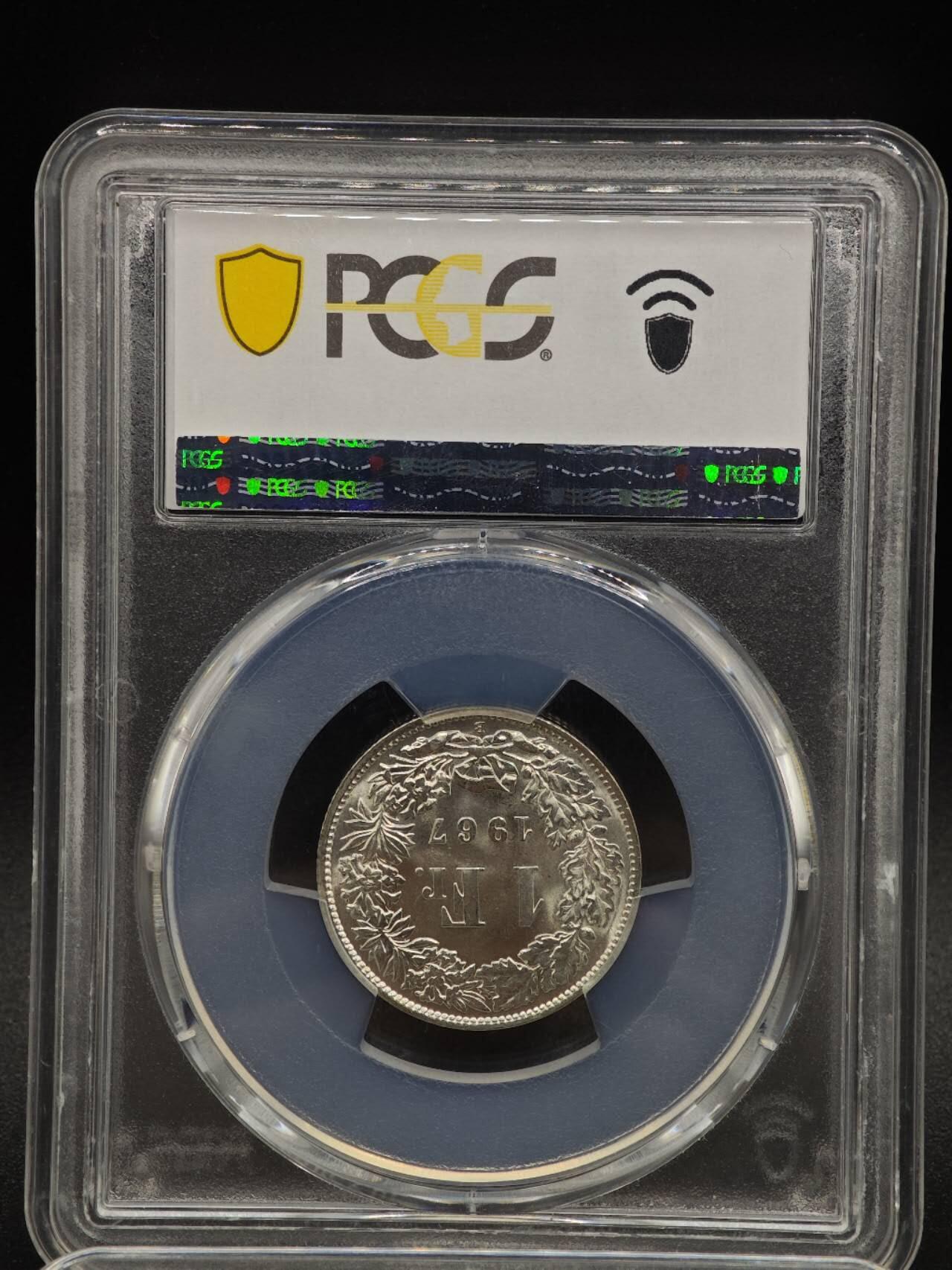 【淘币小摊】实时拍第八百九十三拍   散币场    每周一统一发货 瑞士1967年1法郎银币 PCGS MS67