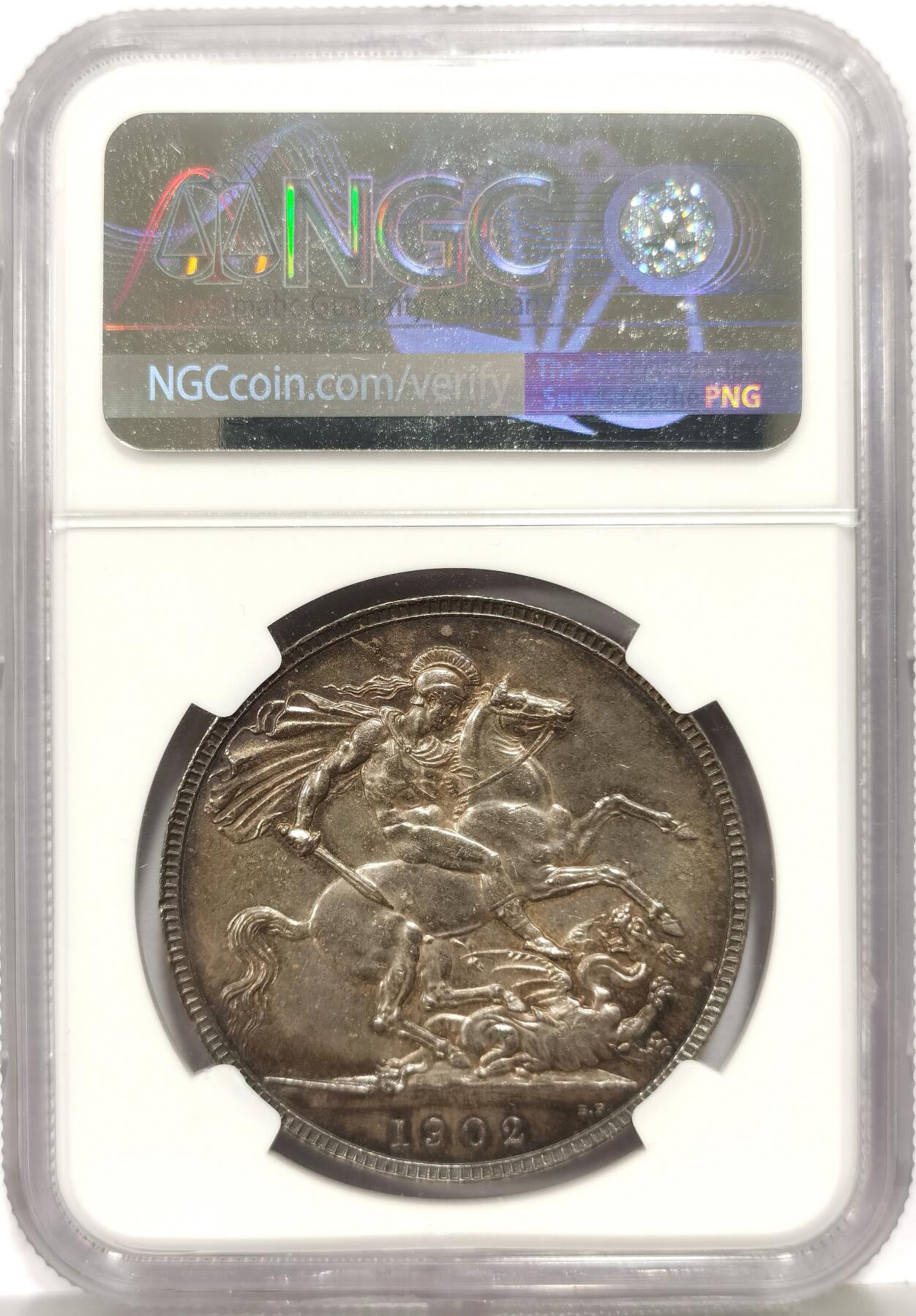 博洋堂世界钱币拍卖第168期（全场包邮） NGC MS63 英国1902年爱德华七世马剑一克朗 英伦天鹅绒厚彩包浆 打制深峻品相难得