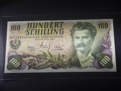 2026四月第三期，总第224期 奥地利1960版100先令AUNC 小约翰施特劳斯