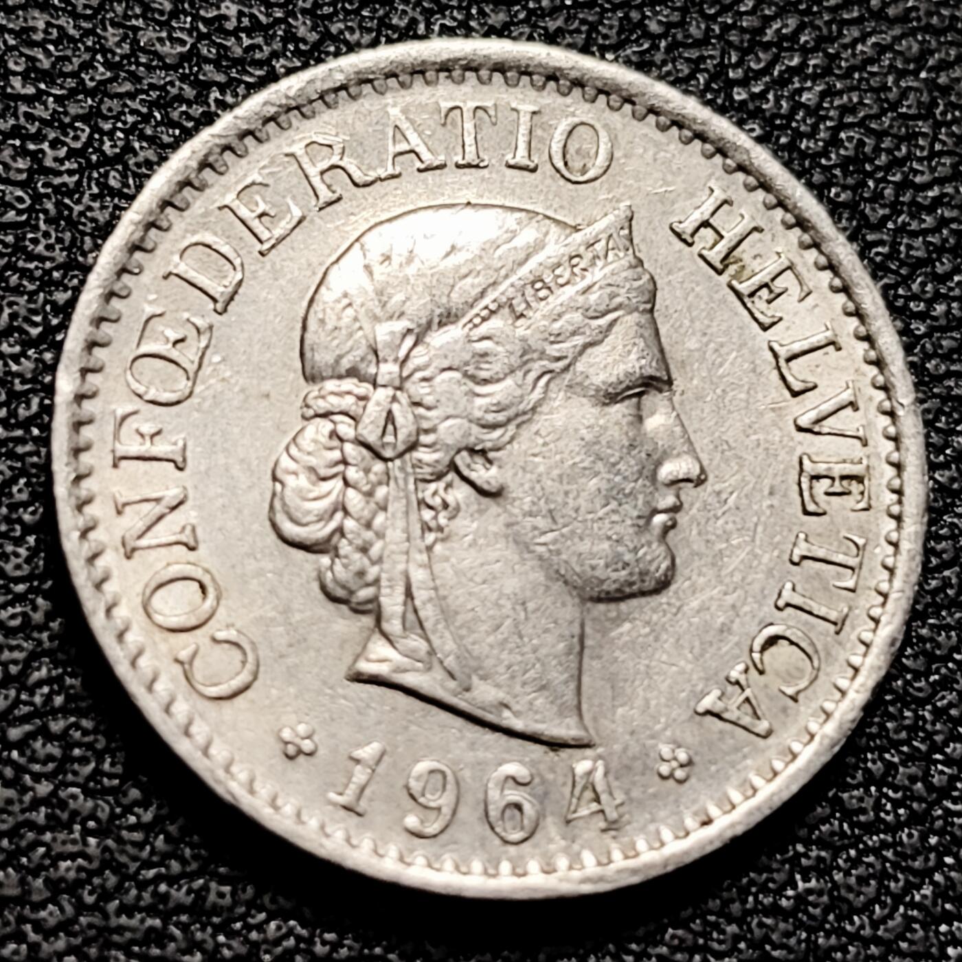 泉币菌-第227场-拍品多 请提前出价 高币值 百年延续 女神 瑞士1964年 10分銅镍硬币 