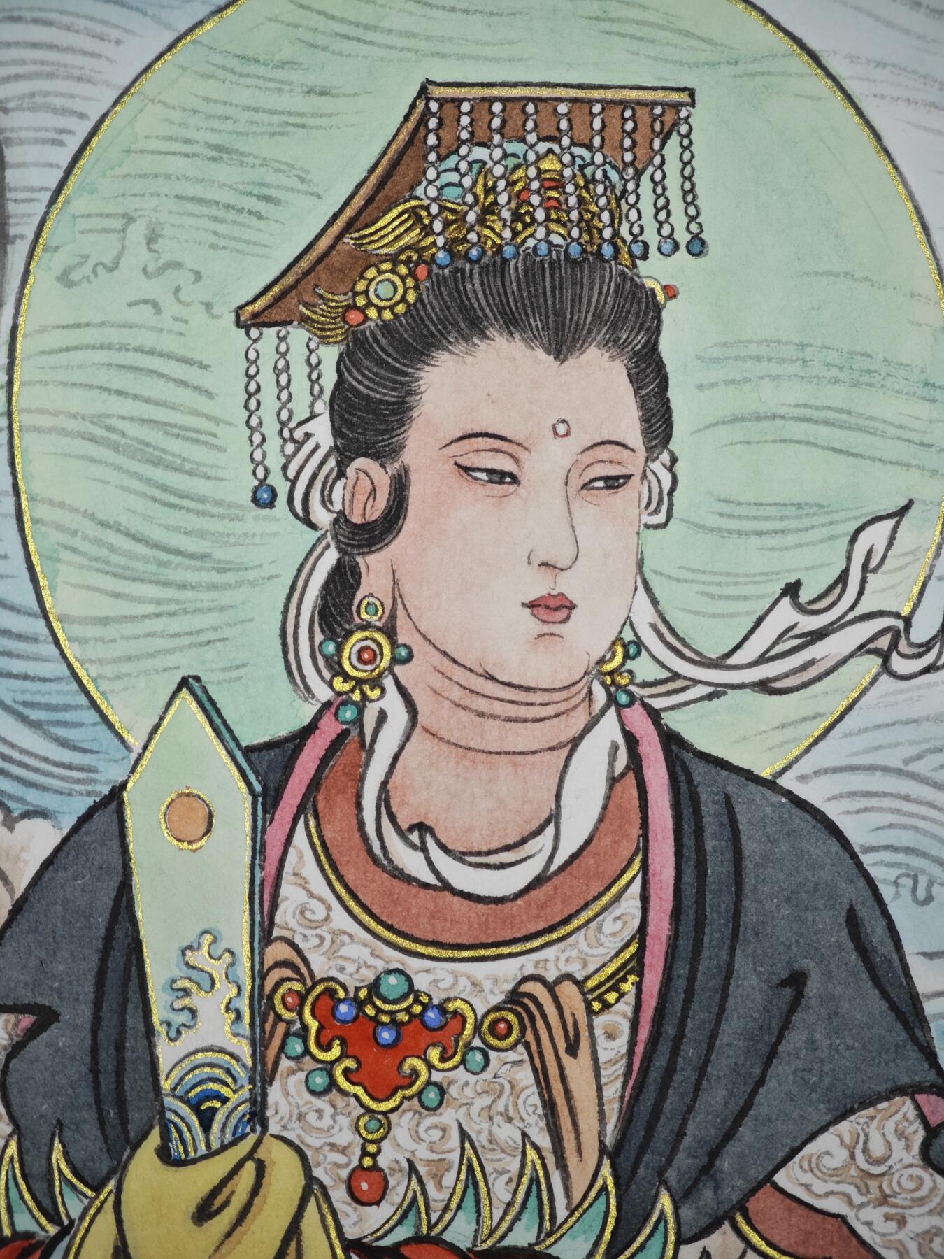 白泽拍卖卡牌手绘专场第35期（问东城春色，正谷雨，牡丹期） 2025 冯涛手绘画 妈祖 尺寸：29.6cm*41.5cm  冯涛亲签