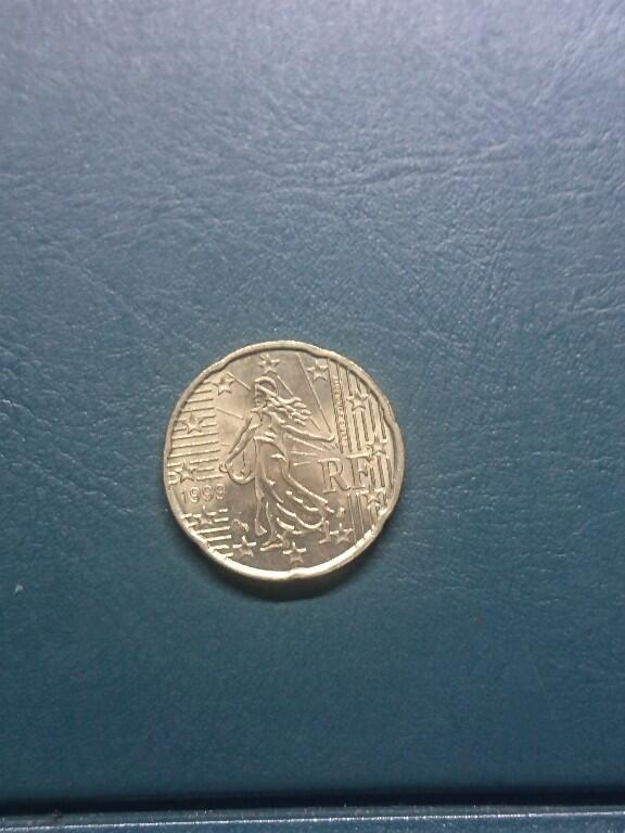 松南世界钱币——260416 法国1999年第一批次20分欧元好品相铜币