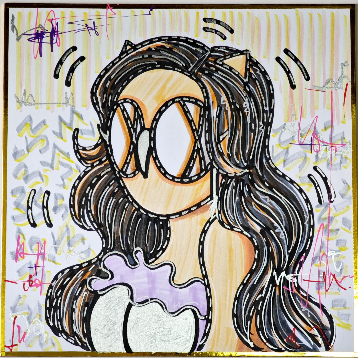 白泽拍卖卡牌手绘专场第35期（问东城春色，正谷雨，牡丹期） 2023 waiwai手绘色纸 心动时刻 尺寸：17.8cm*17.8cm  waiwai亲签