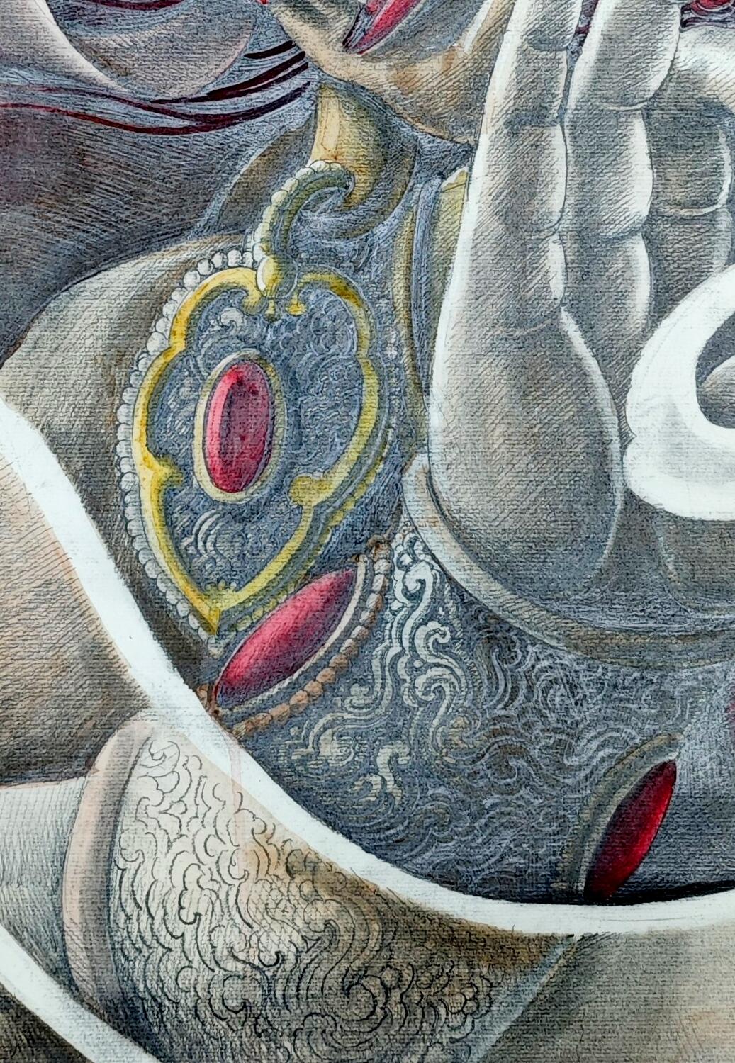 白泽拍卖卡牌手绘专场第35期（问东城春色，正谷雨，牡丹期） 2022 刘晓明手绘画 大黑天 尺寸：52.6*75.5cm  刘晓明亲签 钤印