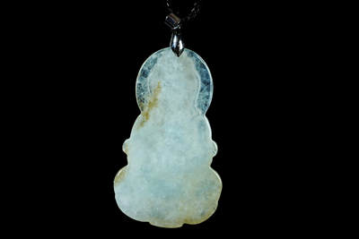 上海都达杂项专场102【全场包邮】  天然冰种翡翠（A货）精雕《持瓶观音》挂件 97-64