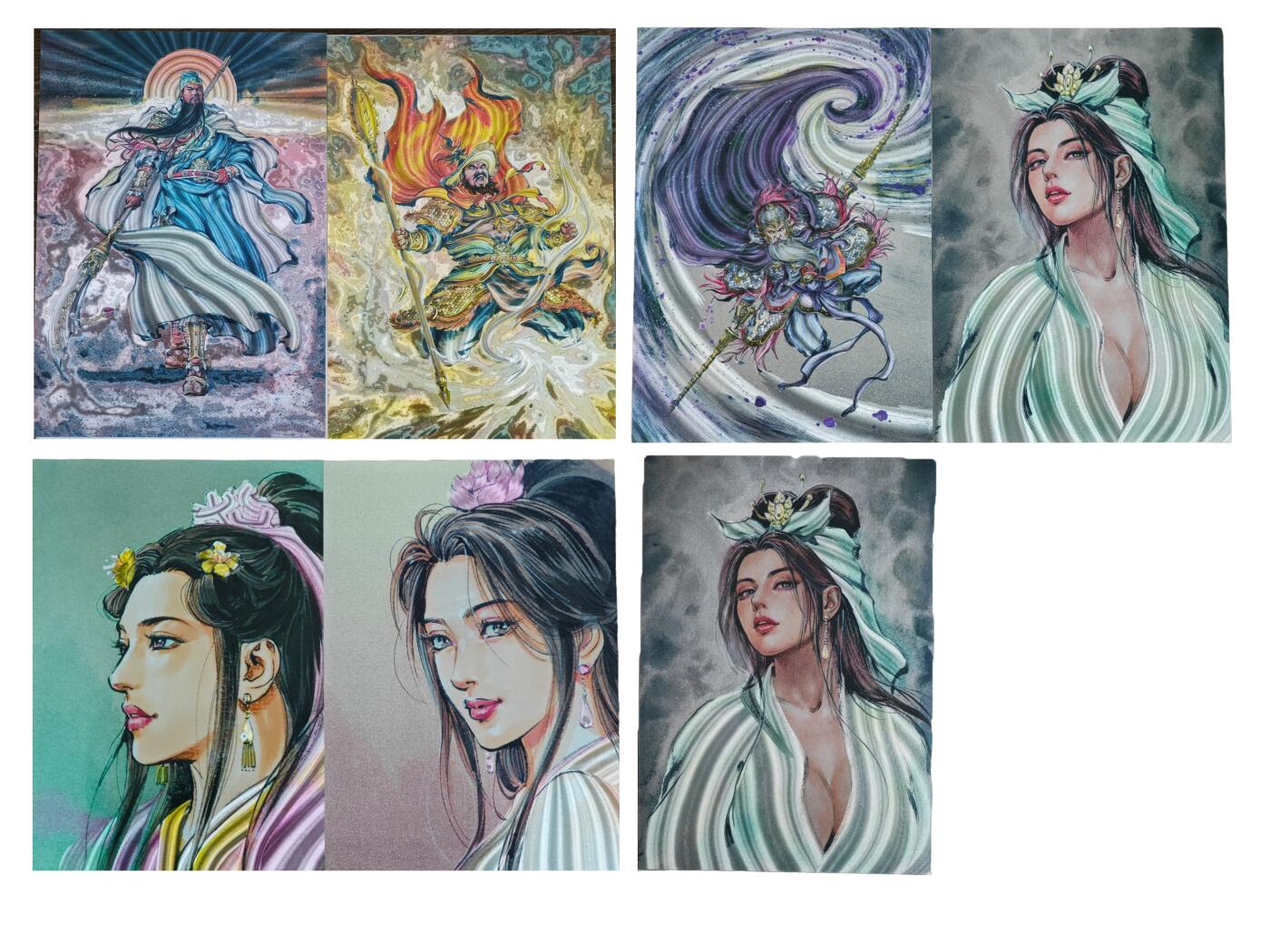 白泽拍卖卡牌手绘专场第35期（问东城春色，正谷雨，牡丹期） 2025 百里卡牌 港漫水浒 大卡 7张 均带编 如图 粗闪