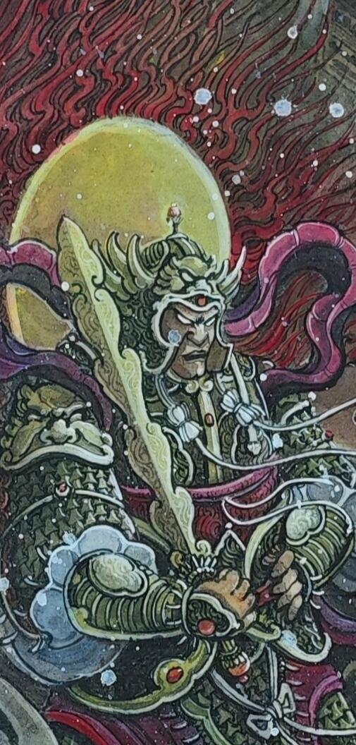 白泽拍卖卡牌手绘专场第35期（问东城春色，正谷雨，牡丹期） 2025 刘晓明手绘画 昙花一现只为韦陀 尺寸：19cm*38cm  刘晓明钤印