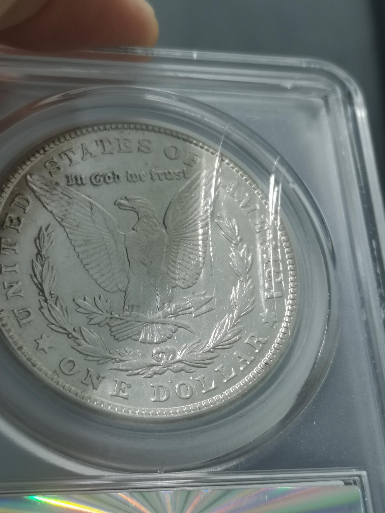 天下钱庄专场欢迎参拍 公博评级MS64美国摩根一美元银币，盒子有牛毛裂