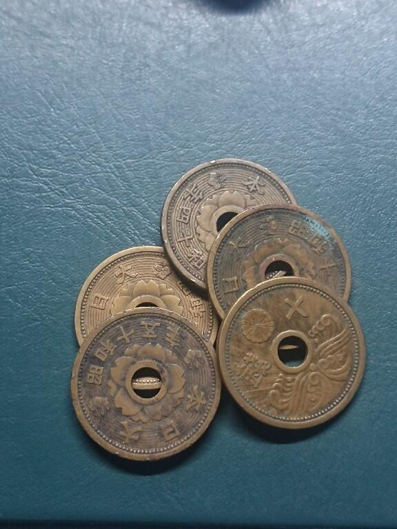 松南世界钱币——260416 日本昭和年号樱花10钱十钱铜币5枚