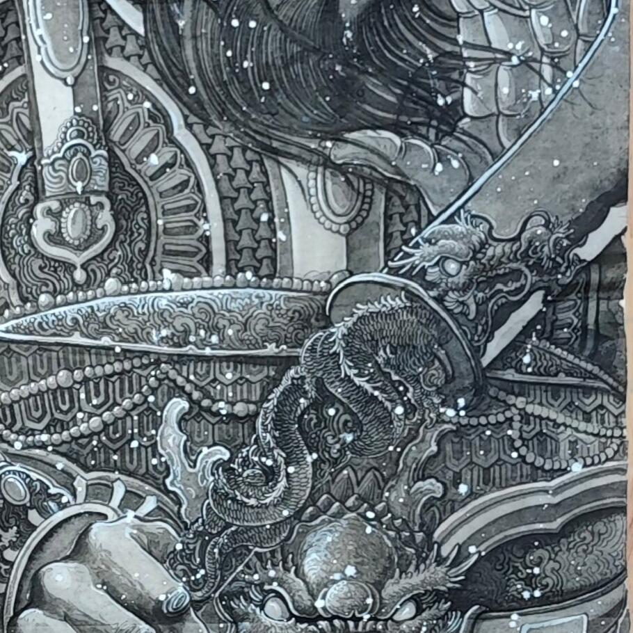 白泽拍卖卡牌手绘专场第35期（问东城春色，正谷雨，牡丹期） 2025 刘晓明手绘画 关羽 尺寸32.5cm*131.7cm  刘晓明钤印