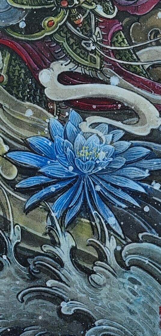 白泽拍卖卡牌手绘专场第35期（问东城春色，正谷雨，牡丹期） 2025 刘晓明手绘画 昙花一现只为韦陀 尺寸：19cm*38cm  刘晓明钤印