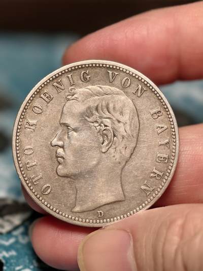 抚柳草堂-第二十六期章牌钱币  奖章勋章 满百包邮 放漏专场 1903德国巴伐利亚D标奥托国王 5马克大银币 重27.7g 淡淡的黄油彩光 非常漂亮的一枚