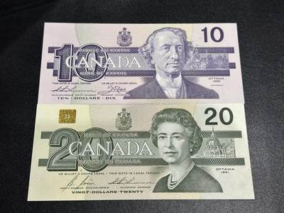 《外钞收藏家》第六百二十八期（精品百拍场）（长期征集拍品、欢迎藏友们联系合作） - 加拿大鸟版10和20元 2张一起 全新UNC