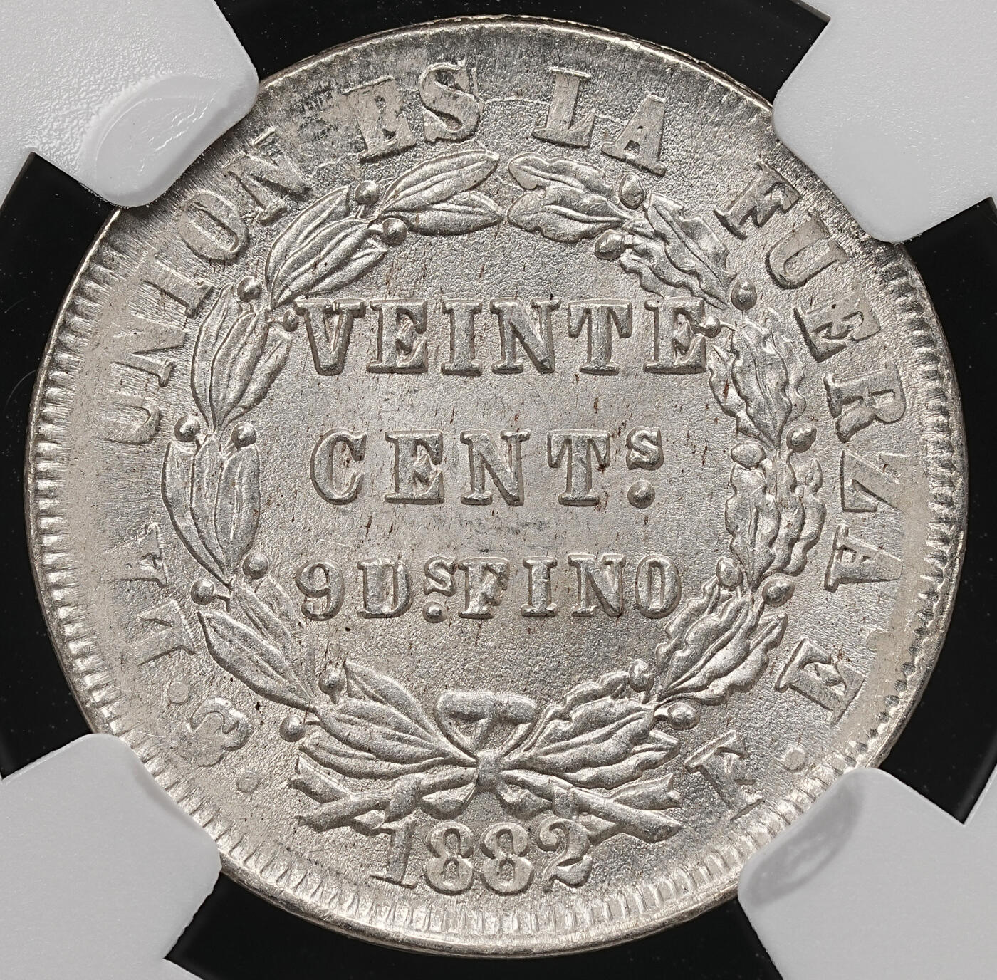 修遠堂世界钱币第112期 NGC MS65 1882年玻利维亚20分银币,唯一冠军分，稀少的状态，外网价格高