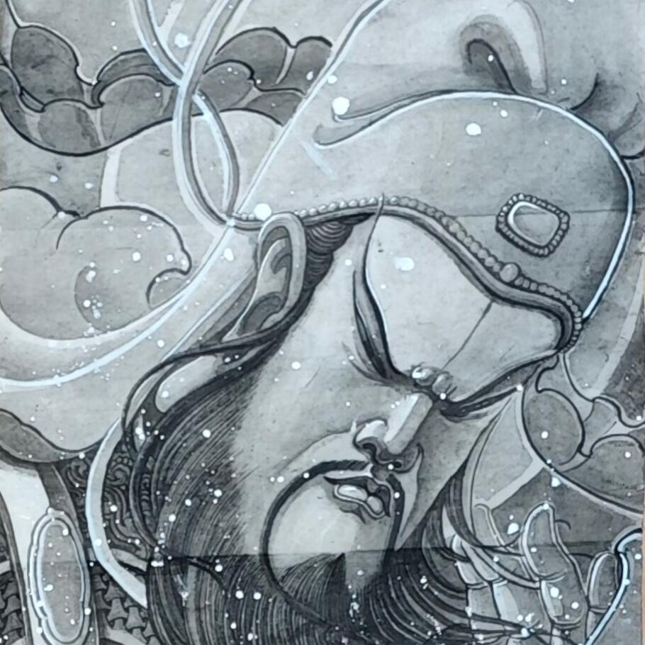 白泽拍卖卡牌手绘专场第35期（问东城春色，正谷雨，牡丹期） 2025 刘晓明手绘画 关羽 尺寸32.5cm*131.7cm  刘晓明钤印