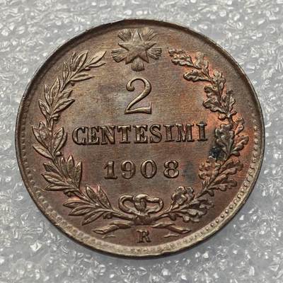  【淘币小摊】限时拍第八百九十五拍  埃塞俄比亚留尼旺比利时意大利场    每周一统一发货 意大利1908年2分铜币原光好品 km38