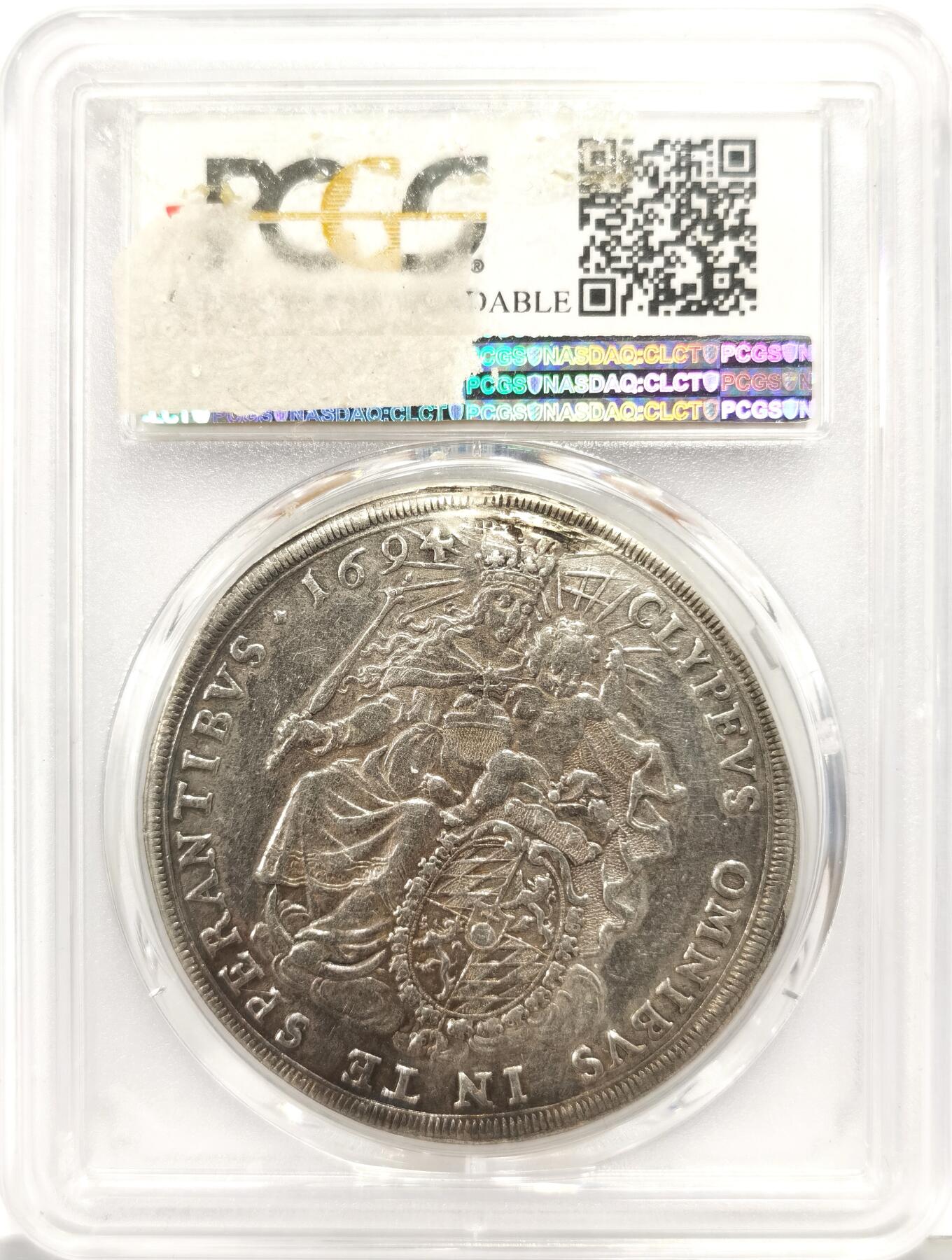 博洋堂世界钱币拍卖第168期（全场包邮） PCGS XF98 德国巴伐利亚1694年1泰勒大银币，98性价比高。