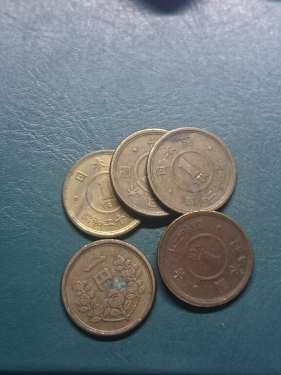 松南世界钱币——260416 日本四十年代1元铜币5枚2