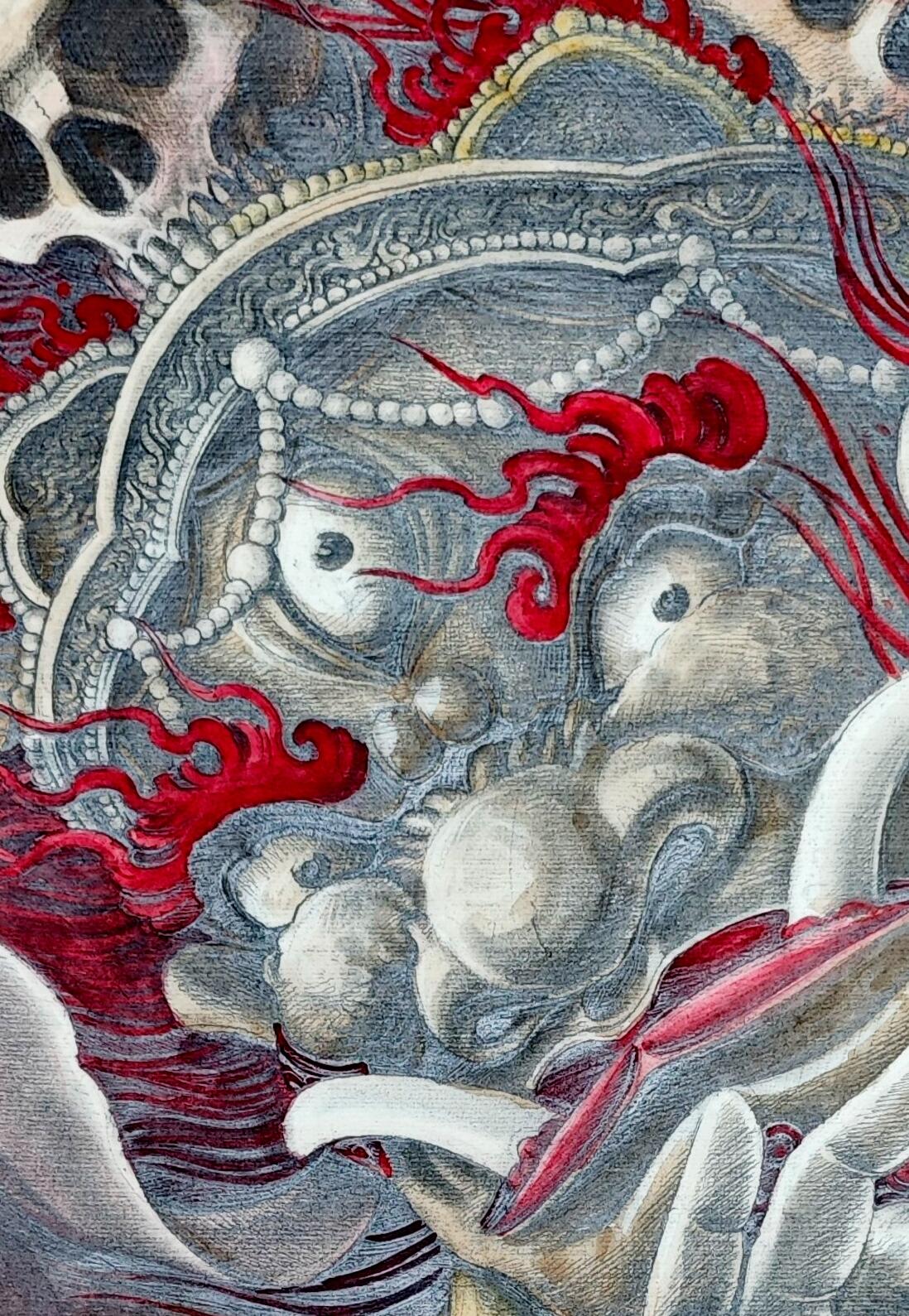 白泽拍卖卡牌手绘专场第35期（问东城春色，正谷雨，牡丹期） 2022 刘晓明手绘画 大黑天 尺寸：52.6*75.5cm  刘晓明亲签 钤印