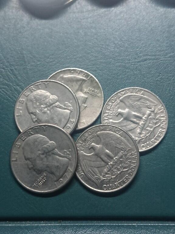 松南世界钱币——260416 美国25美分镍币5枚共计1.25美元6