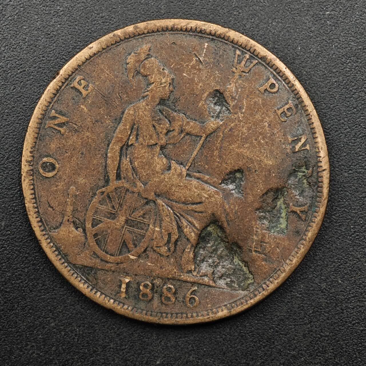 【淘币小摊】实时拍第八百九十三拍   散币场    每周一统一发货 英国1886年维多利亚一便士铜币