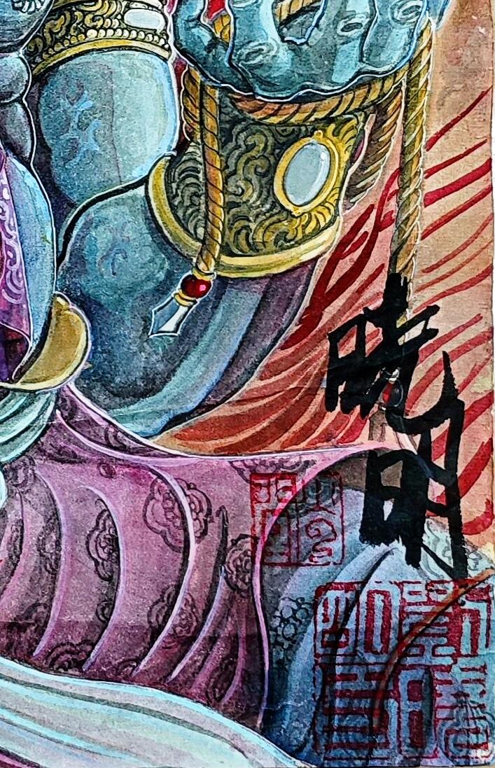 白泽拍卖卡牌手绘专场第35期（问东城春色，正谷雨，牡丹期） 2025 刘晓明手绘画 不动明王 尺寸;29.5cm*45.6cm  刘晓明亲签 钤印