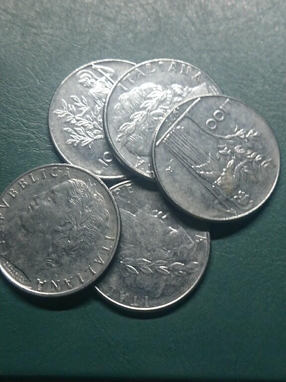 松南世界钱币——260416 意大利100里拉大镍币5枚