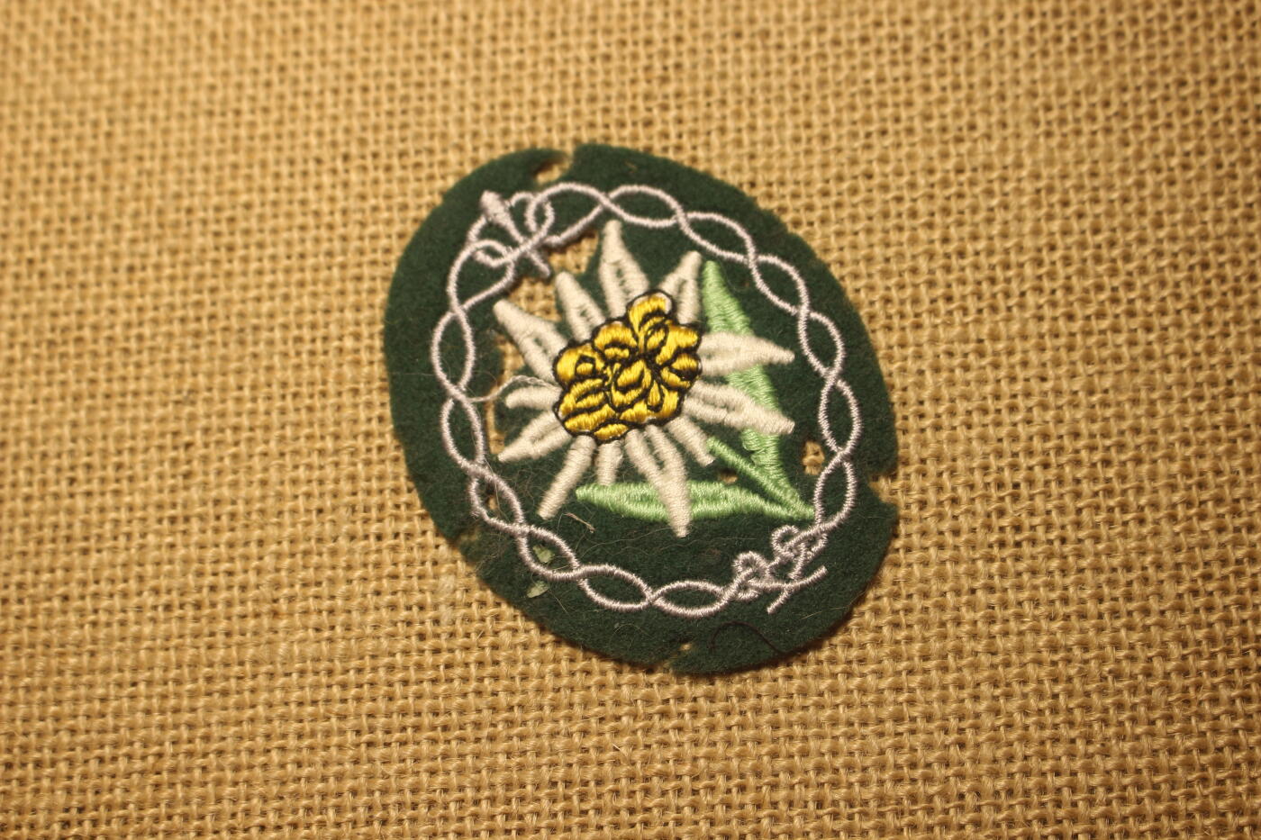 2026.4.21杂货小拍卖 德三山地兵雪绒花臂章，日常佩戴品相，绿色衬布略有破损