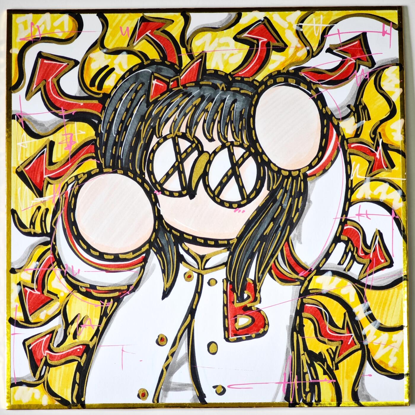 白泽拍卖卡牌手绘专场第35期（问东城春色，正谷雨，牡丹期） 2021 waiwai手绘色纸 分享喜悦 尺寸：17.8cm*17.8cm  waiwai亲签