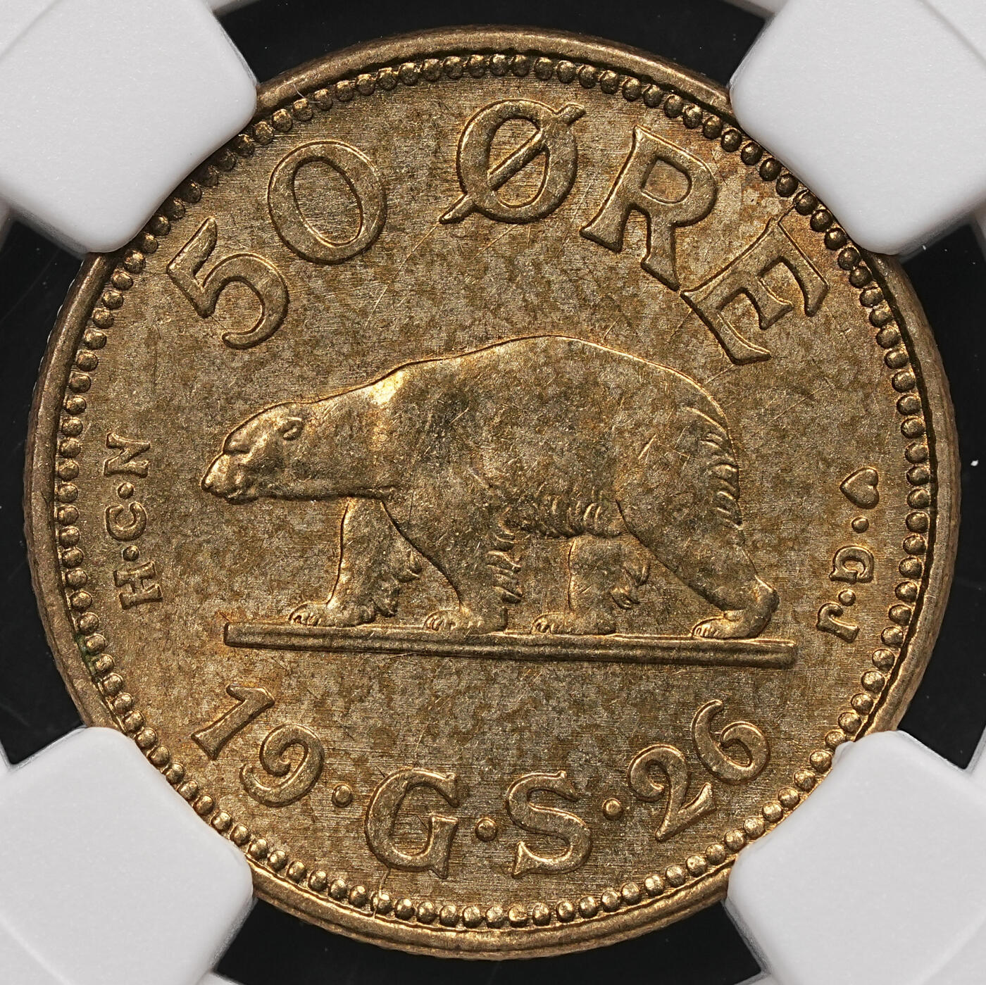 修遠堂世界钱币第112期 NGC MS63  1926年格陵兰岛50欧尔