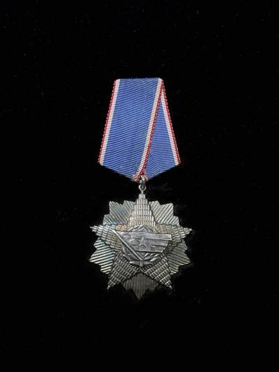 戎马世界章牌大赏第115期 南斯拉夫五级旗帜勋章，银制，第一版，590号，重达50g左右，带号版很少见