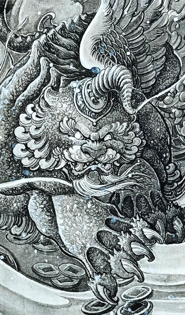 白泽拍卖卡牌手绘专场第35期（问东城春色，正谷雨，牡丹期） 2025 刘晓明手绘画 尺寸：38cm*66.3cm  刘晓明钤印