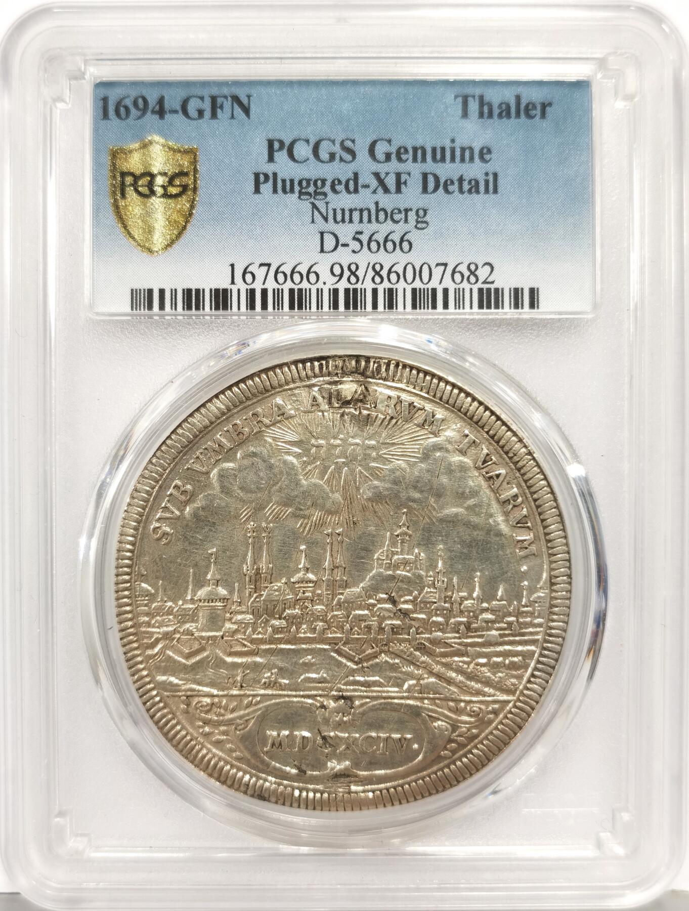 博洋堂世界钱币拍卖第168期（全场包邮） PCGS XF98 德国纽伦堡1694年景观泰勒大银币，性价比高。
