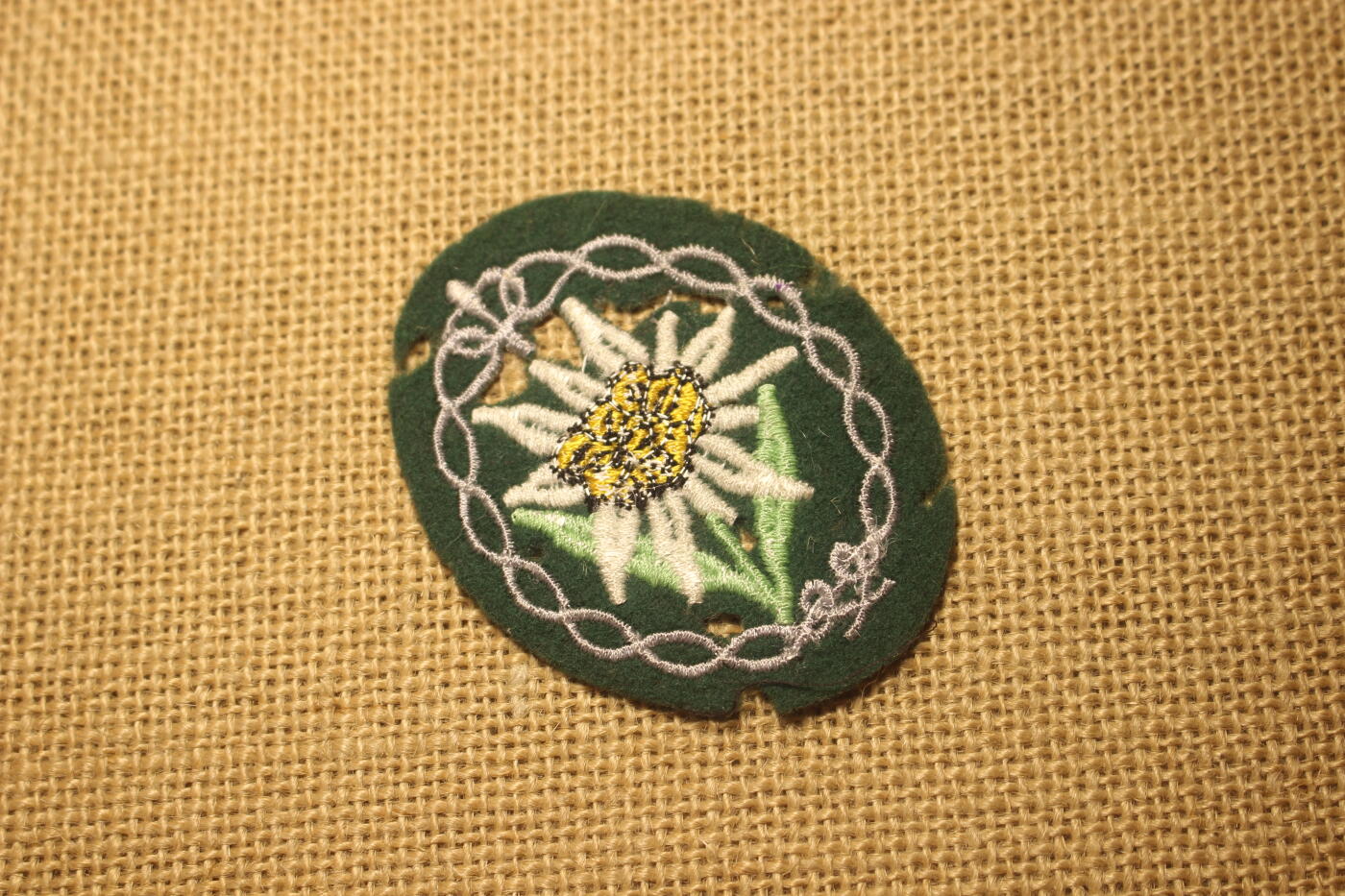 2026.4.21杂货小拍卖 德三山地兵雪绒花臂章，日常佩戴品相，绿色衬布略有破损