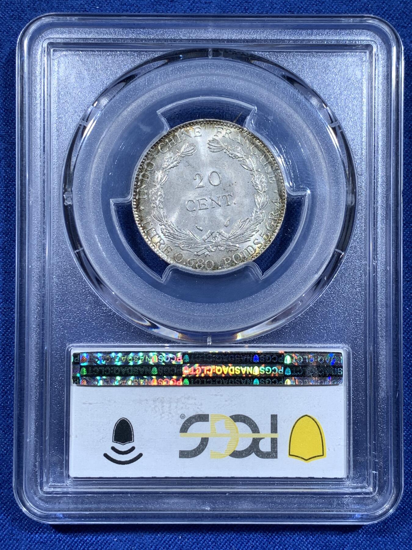 《竞宝斋》第481场 周日，周一 2场连拍 （全场包邮）20级店铺 欢迎送拍 PCGS MS65 法属印支1937年坐洋二角银币 高分