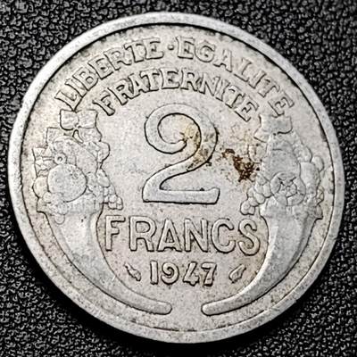 泉币菌-第228场-三月三 上巳节专场 拍品多 请提前出价 欧洲 1947 法国2法郎硬币  法兰西女神图案 铝币 27mm