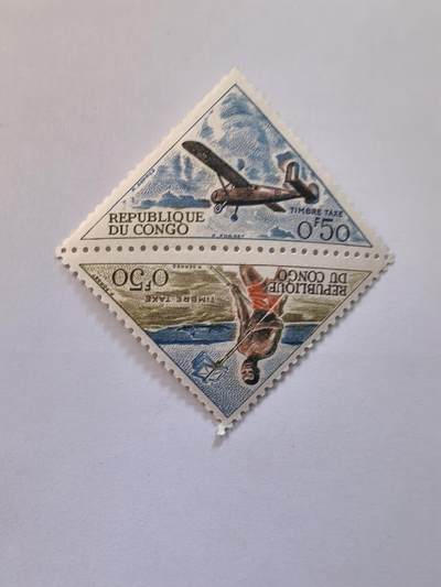 杂票 法属刚果邮票 飞机等2枚新雕