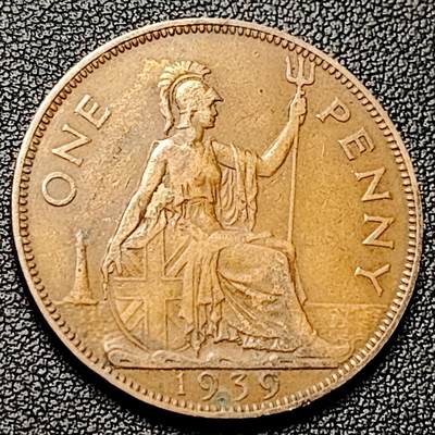 泉币菌-第228场-三月三 上巳节专场 拍品多 请提前出价 1939年 英国1便士青铜币 乔治六世 30.6mm 