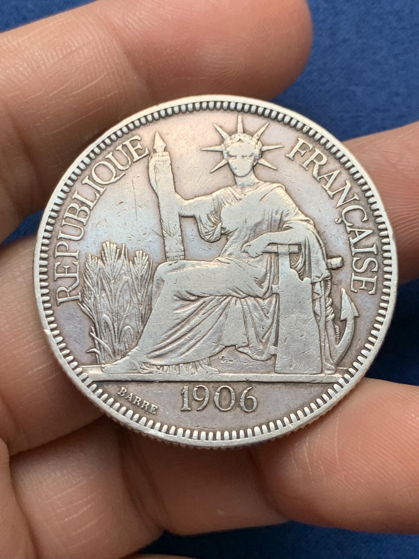 《竞宝斋》第481场 周日，周一 2场连拍 （全场包邮）20级店铺 欢迎送拍 法属印支1906年坐洋银币