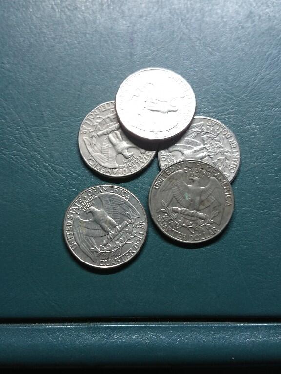 松南世界钱币——260420 美国25分1/4美元镍币5枚合计1.25美元6