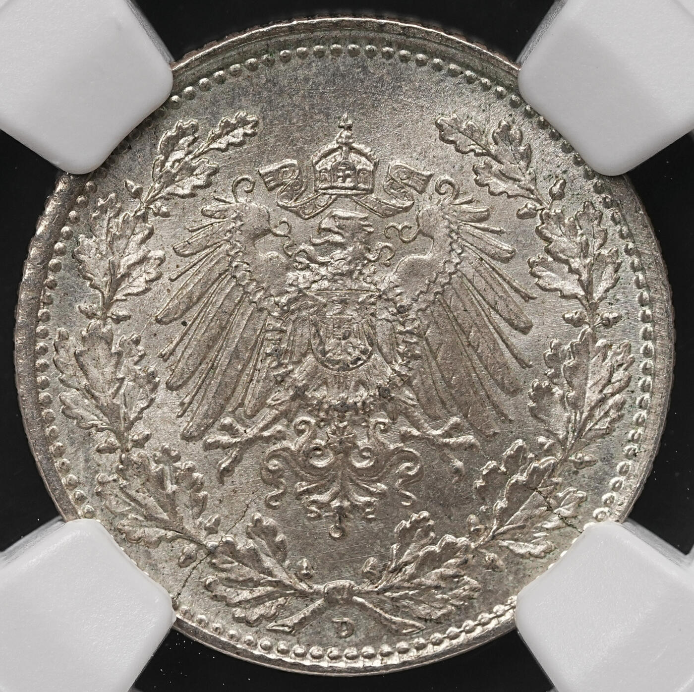 修遠堂世界钱币第112期 NGC MS66 1917年德国1/2马克银币 D厂铭