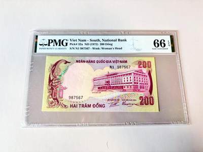 【Blue Auction】世界纸币精拍第811期——18级TOP拍卖/信誉/品质/专业/高效💫 南越 1972年200盾 PMG66EPQ 
