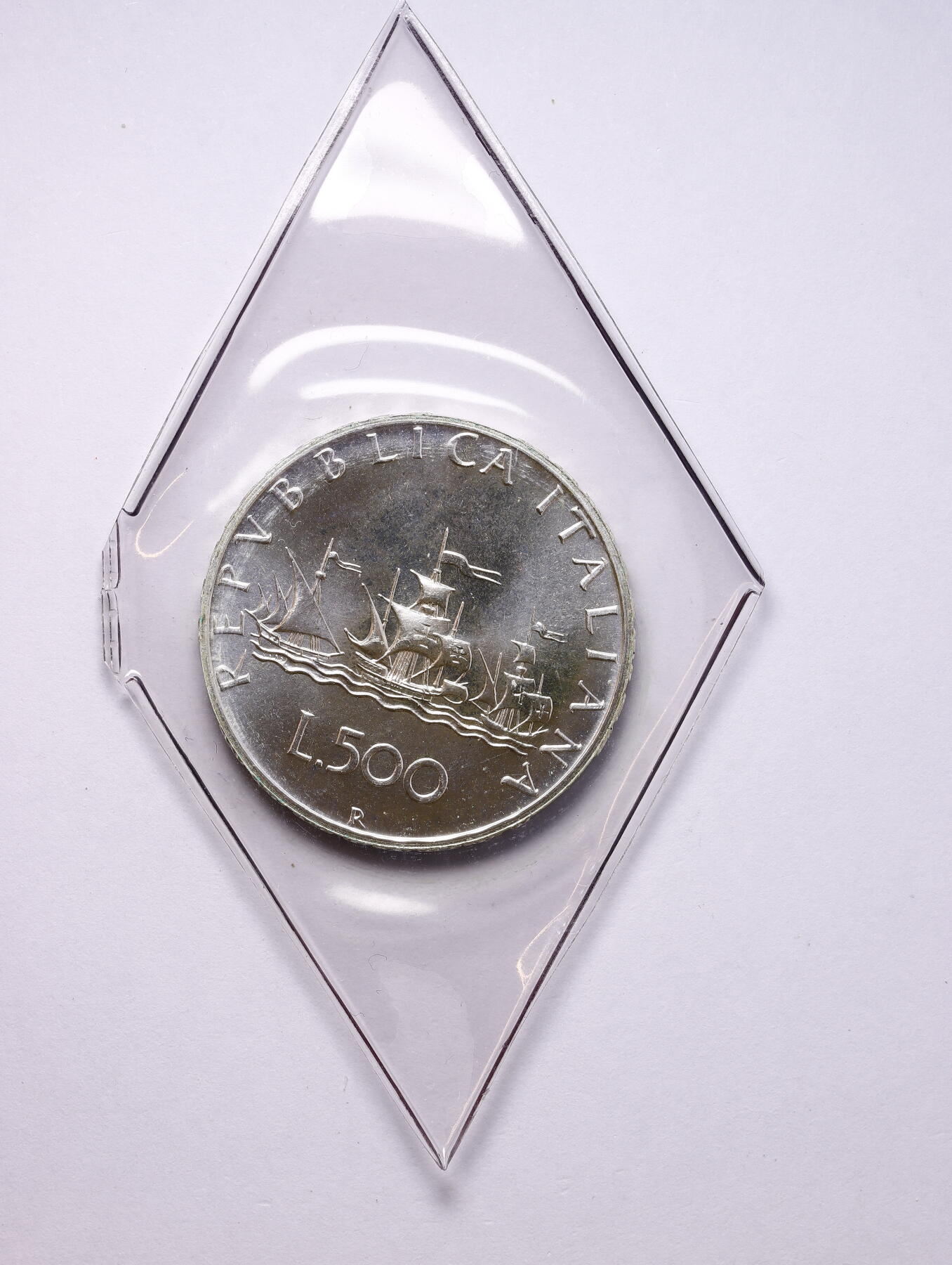 观钱 近现代机制币拍卖No.009（全场顺丰包邮，不区分偏远地区）  意大利 “少女与帆船” 500 里拉银币，原封未拆封