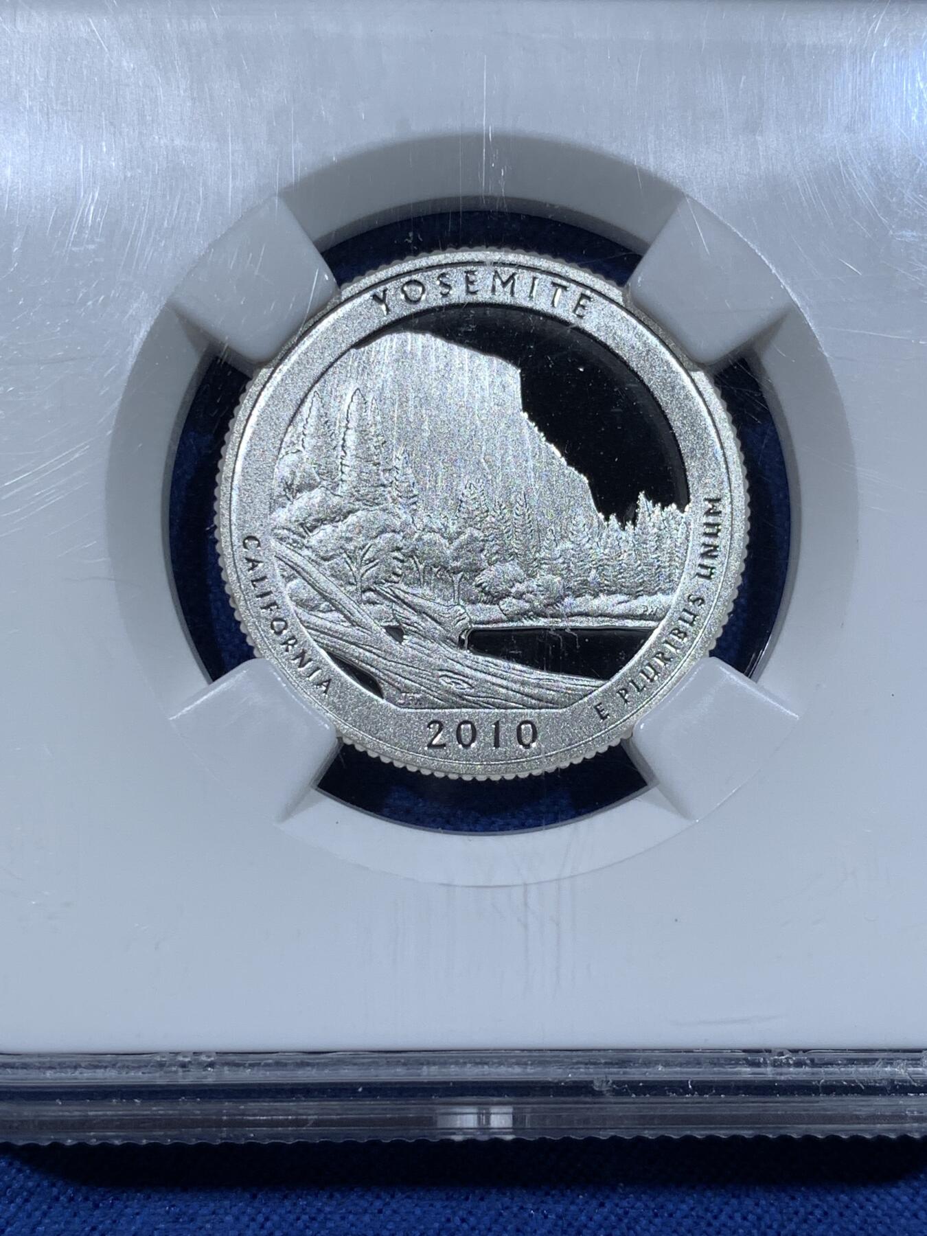 《竞宝斋》第481场 周日，周一 2场连拍 （全场包邮）20级店铺 欢迎送拍 NGC PF69UC 美国2010年美丽美国-约塞米蒂国家公园1/4元精制银币，PROOF精制币，币面清爽干净又舒适，打制精美，小巧精致，状态极佳。