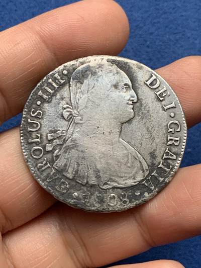 《竞宝斋》第481场 周日，周一 2场连拍 （全场包邮）20级店铺 欢迎送拍 - 西属秘鲁1808年卡洛斯四世8R银币