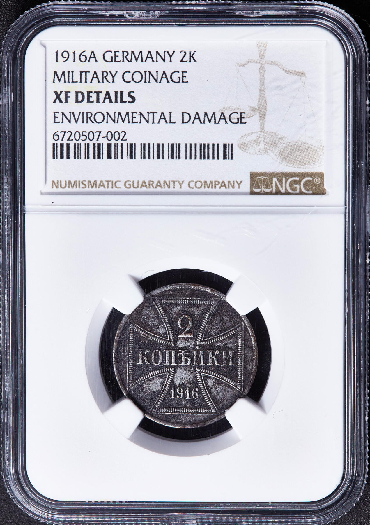 【俄甄集藏】满园春色-2026年(051)04-22星期三 晚 19:30 全场包邮 德国1916年一战时期东线俄罗斯占领区铁十字勋章样式A版2戈比铁币，NGC XFD，经典品种