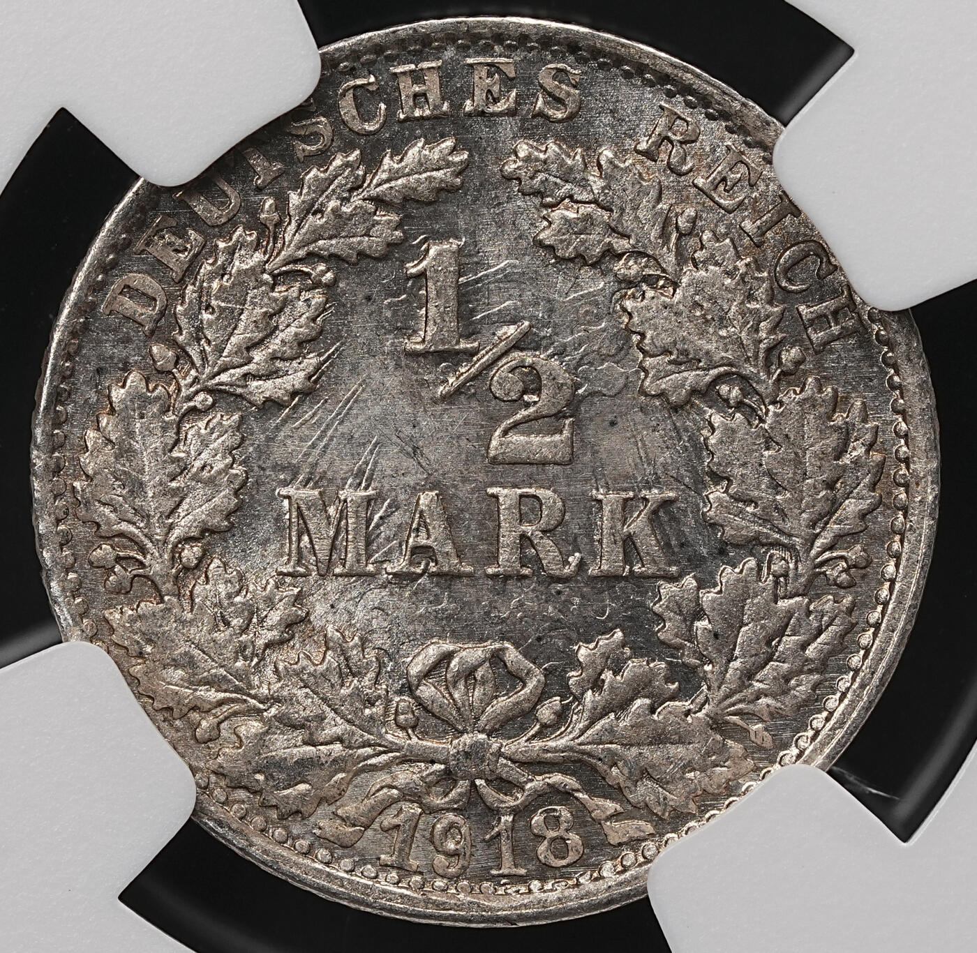 修遠堂世界钱币第112期 NGC MS65 1918年德国1/2马克银币 F厂铭