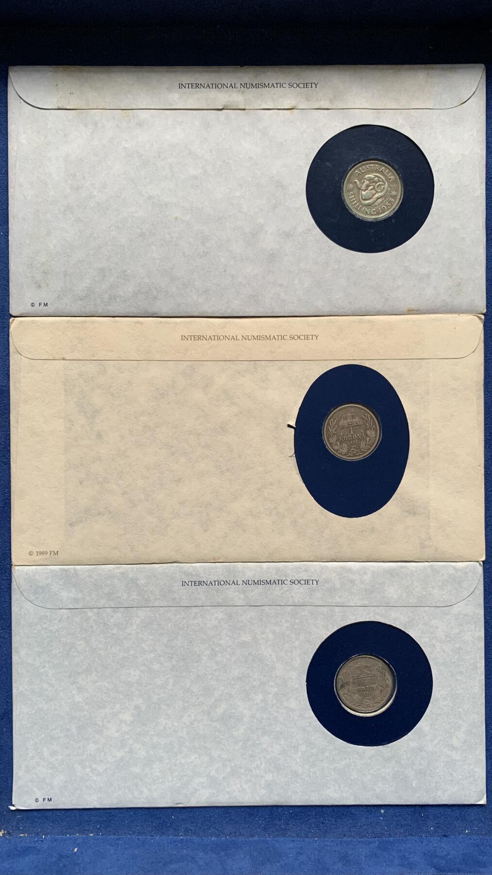 《竞宝斋》第481场 周日，周一 2场连拍 （全场包邮）20级店铺 欢迎送拍 邮币封3张，含2枚奥匈帝国1克朗银币和1枚澳大利亚1先令银币。