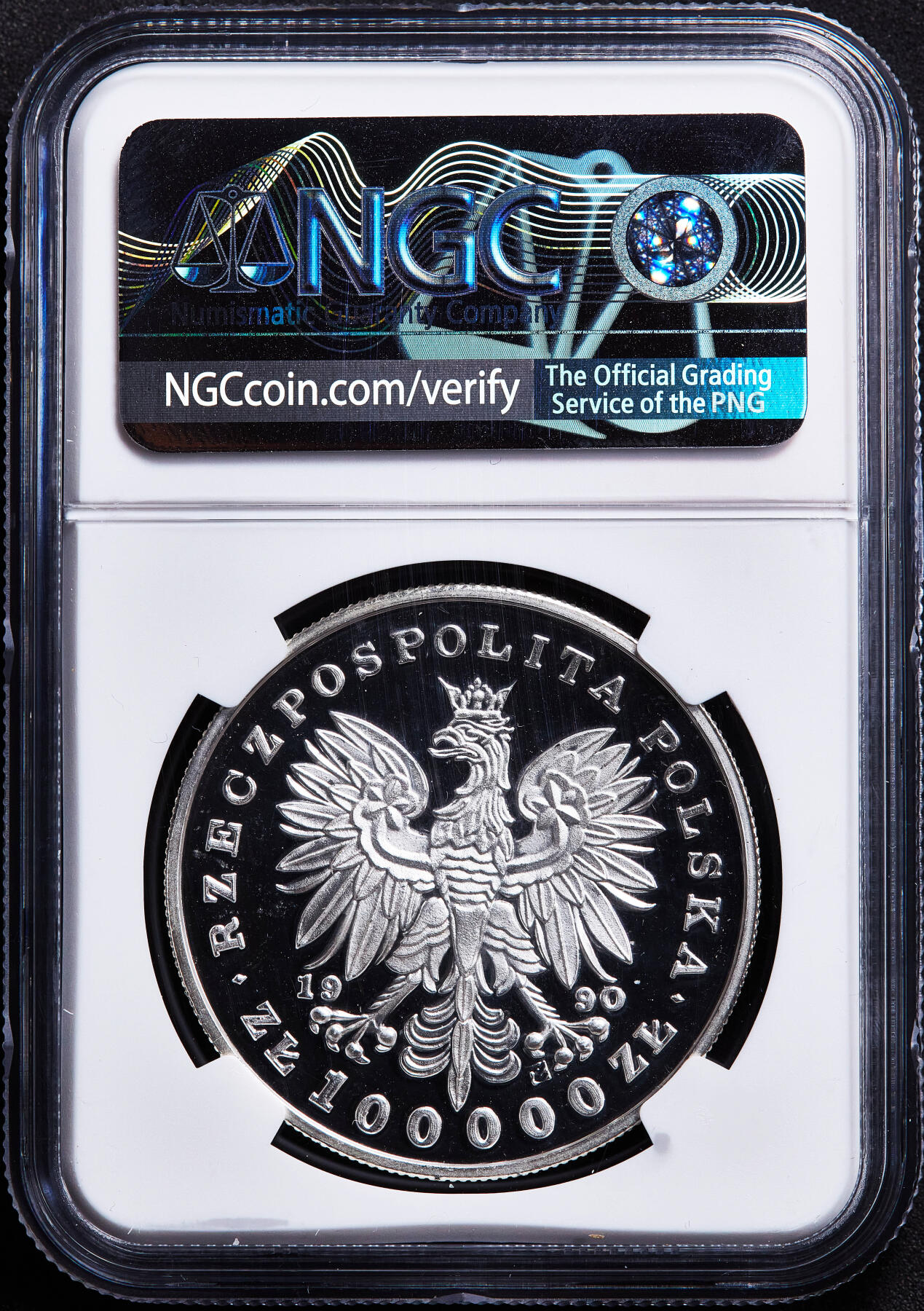 【俄甄集藏】满园春色-2026年(051)04-22星期三 晚 19:30 全场包邮 波兰1990年纪念前国家元首毕苏斯基100000兹罗提精制大银币，NGC PF67UC，重31.1克，999银，发行量10000枚
